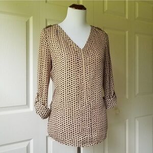Dressbarn Stud Roll Sleeve Blouse Tan Black